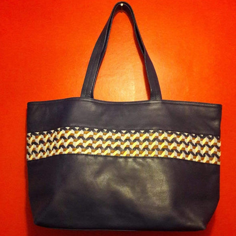 Hand made leather shopper with pleated section