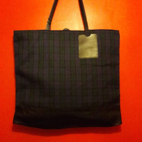 Hand made leather and canvas tartan shopper